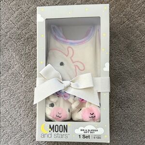 Baby Bib & Slipper Set - White and Pink